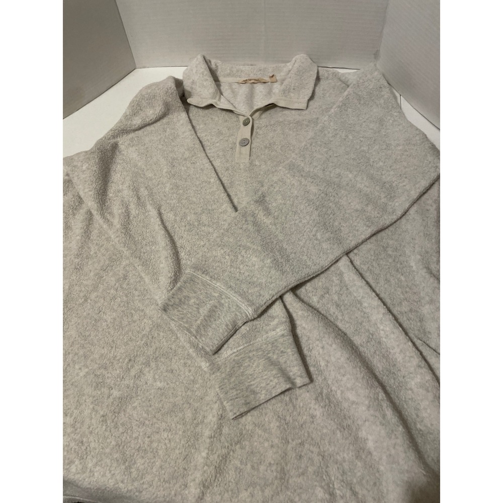 Soft Surroundings Light Gray Boucle Knit Polo Pullover Top 29906 L